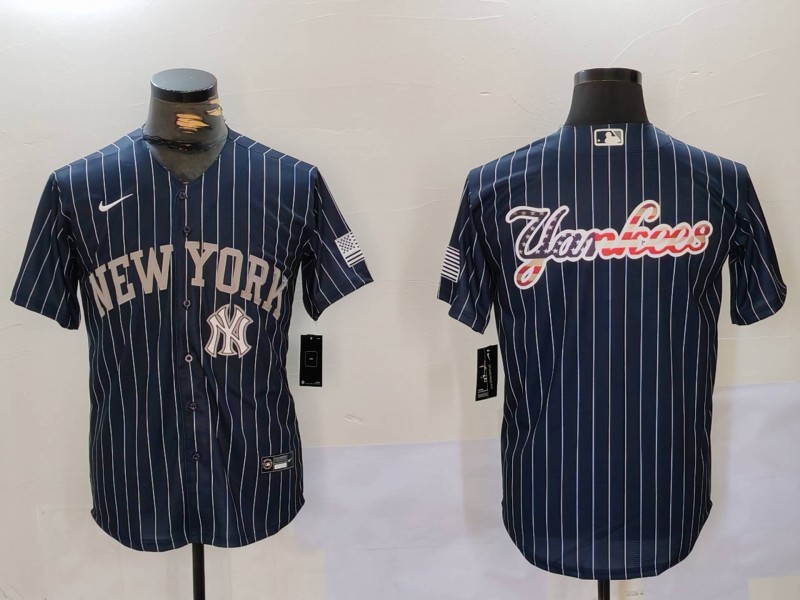 Men New York Yankees Blank Blue stripe joint name 2024 Nike MLB Jersey style 91211